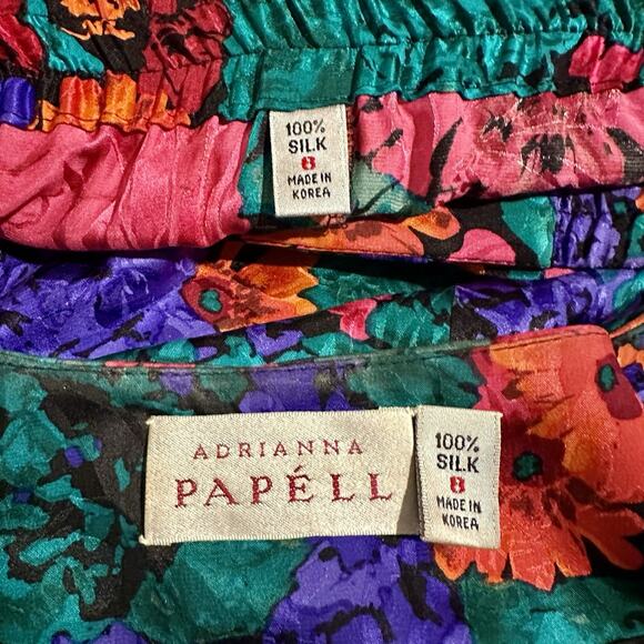 VTG Adrianna Papell 100% Silk Floral Skirt Suit Size 8 Bloomcore Career Colorful - Picture 10 of 10
